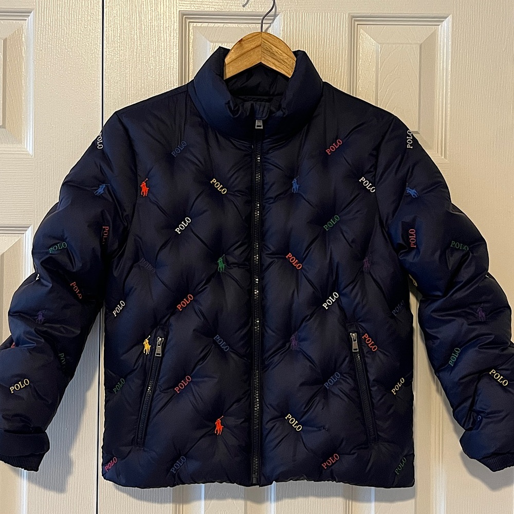 POLO RALPH LAUREN, kids puffer jacket, navy, size 8-10